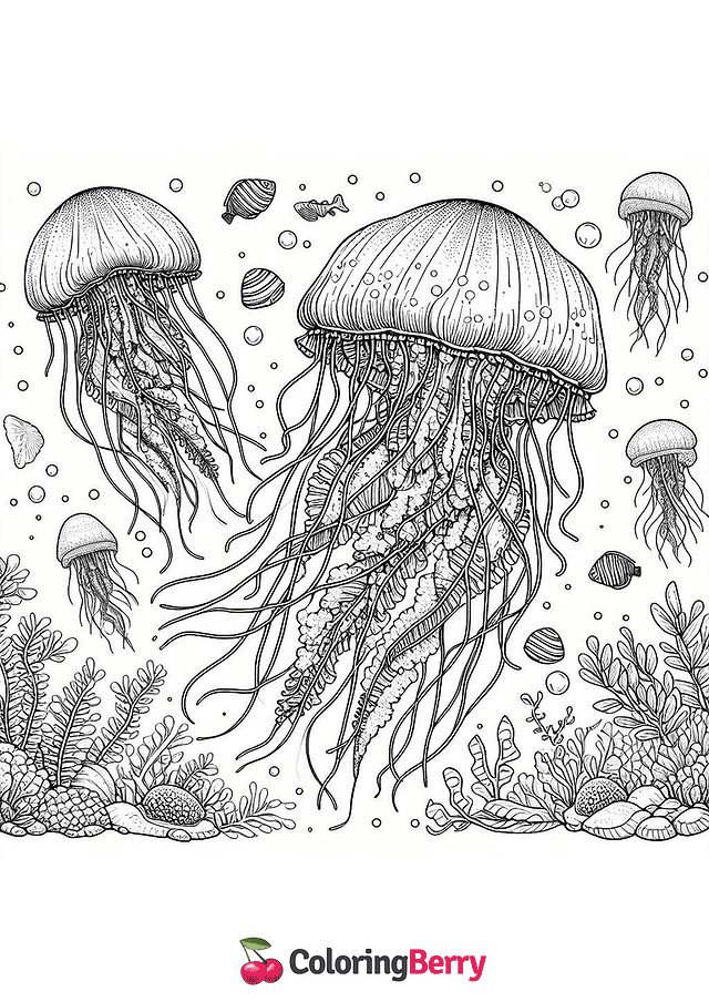 Detailed Jellyfish Coloring Page