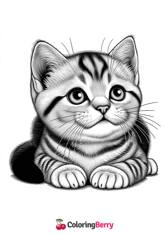 Detailed Kitty Coloring Page