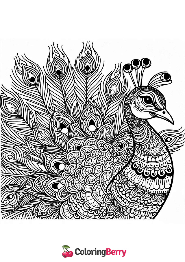 Detailed Peacock Coloring Page