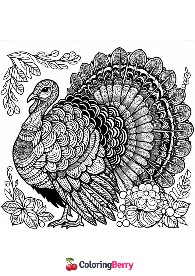 Detailed Turkey Coloring Page