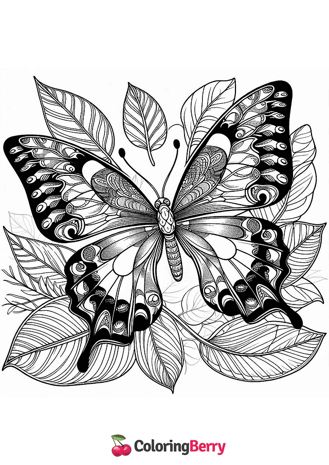 Difficult Butterfly Coloring Page