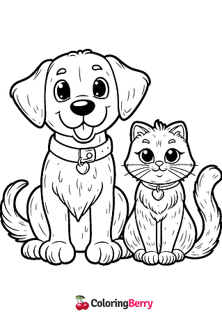 Dog and Cat Coloring Page