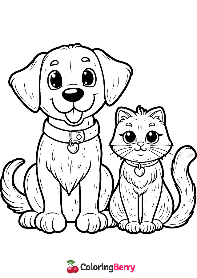 Dog and Cat Coloring Page