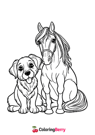 Dog and Horse Coloring Page