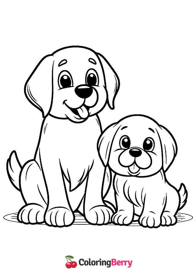 Dog and Puppy Coloring Page