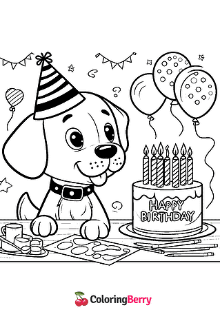 Dog Birthday Coloring Page