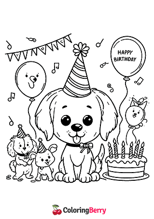 Dog Happy Birthday Coloring Page