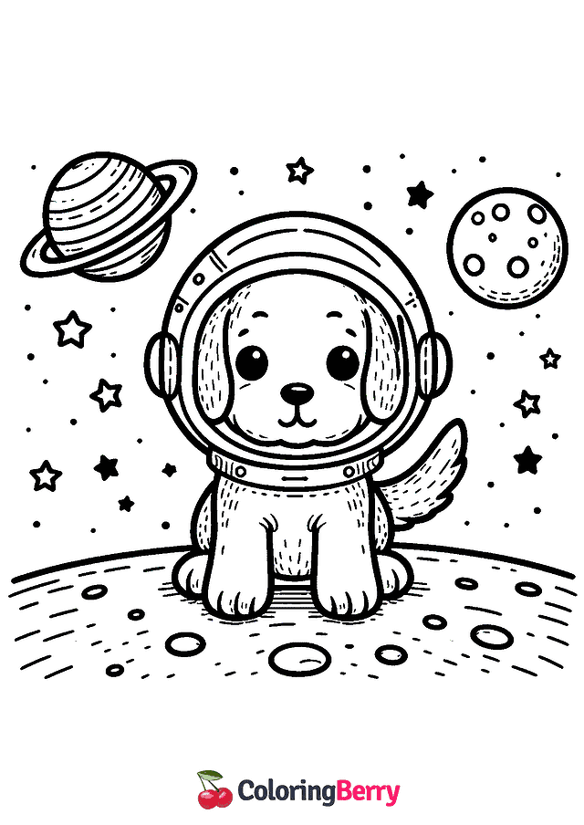 Dog in Space Coloring Page