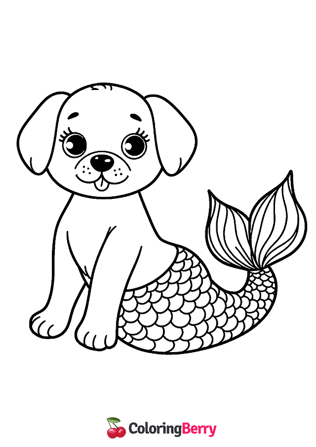 Dog Mermaid Coloring Page