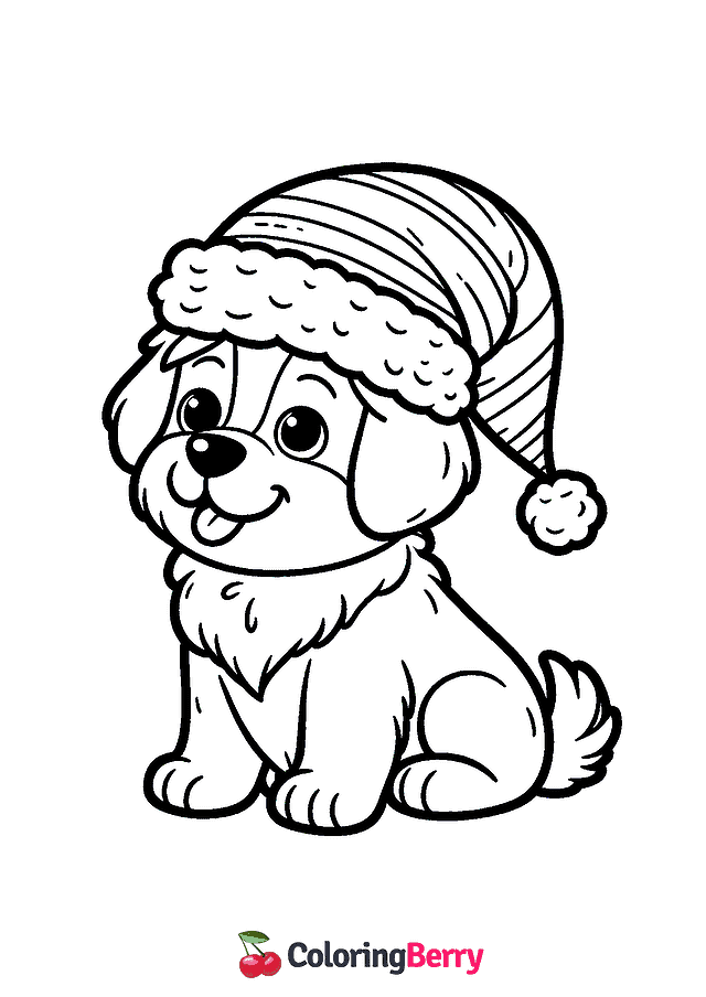 Dog with Santa Hat Coloring Page