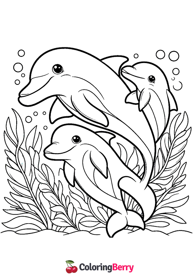 Dolphin Family Coloring Page