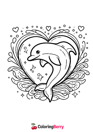 Dolphin Heart Coloring Page