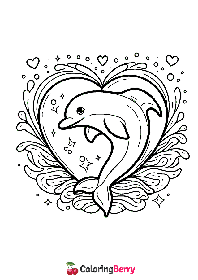 Dolphin Heart Coloring Page