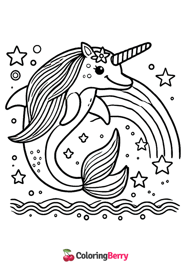 Dolphin Unicorn Coloring Page