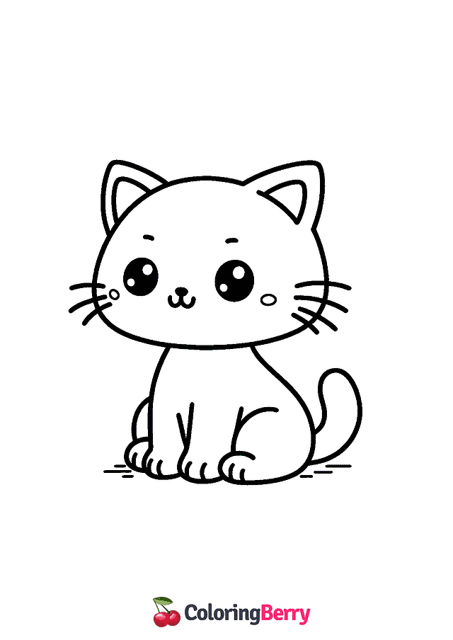 Easy Cute Cat Coloring Page