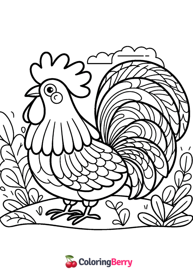 Easy Rooster Coloring Page