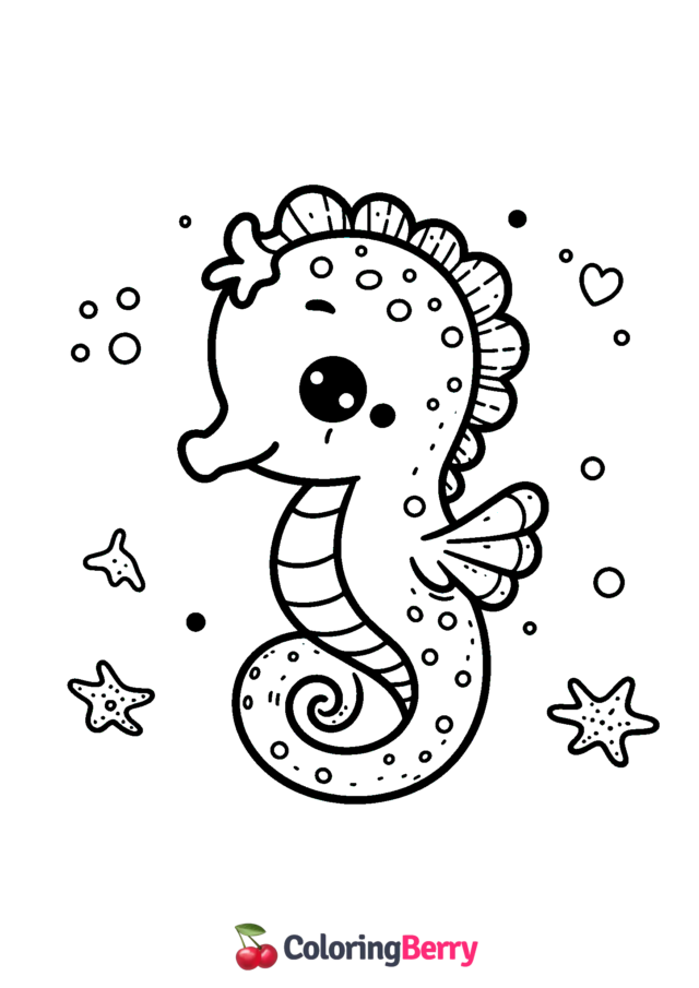 Easy Seahorse Coloring Page