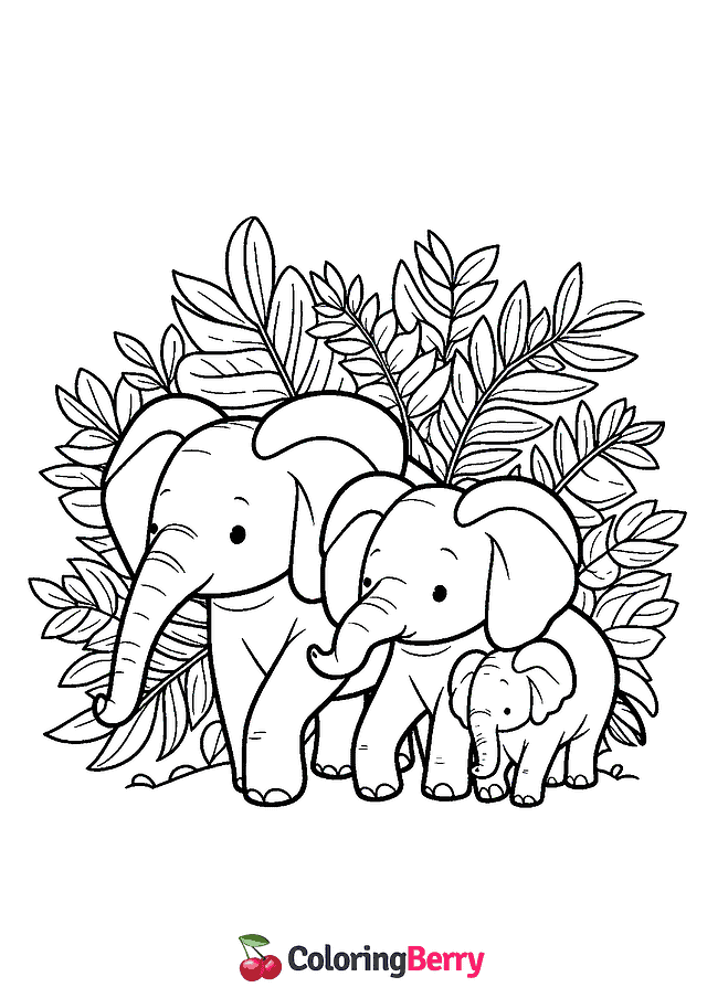 Elephant Family Coloring Page