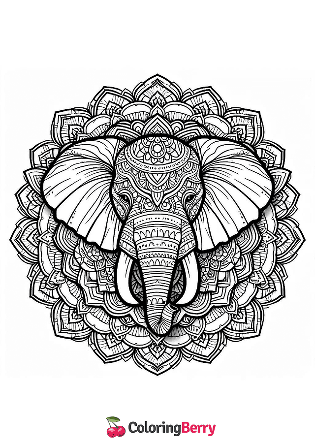 Elephant Mandala Coloring Page