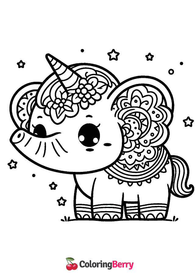 Elephant Unicorn Coloring Page