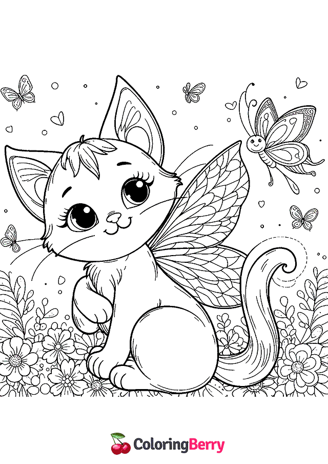 Fairy Cat Coloring Page