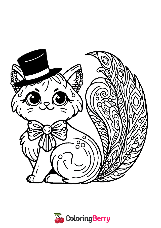 Fancy Cat Coloring Page