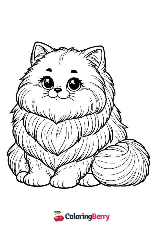 Fluffy Cat Coloring Page