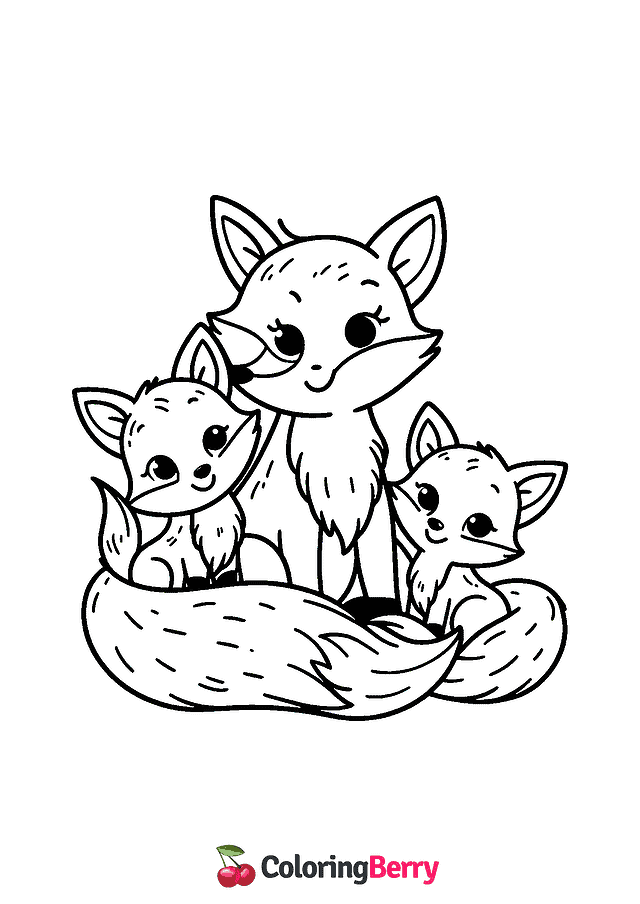 Fox Family Coloring Page