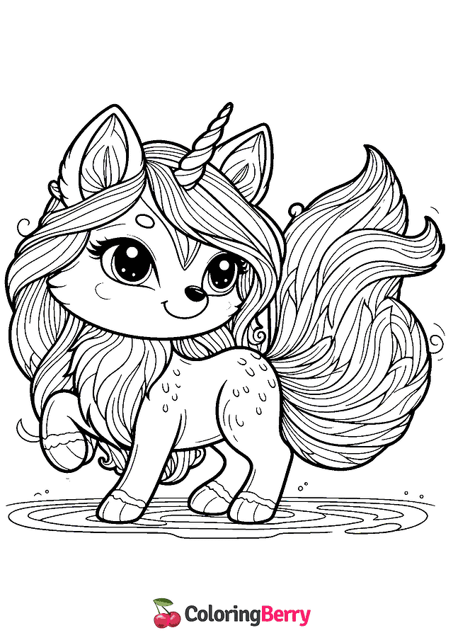 Fox Unicorn Coloring Page