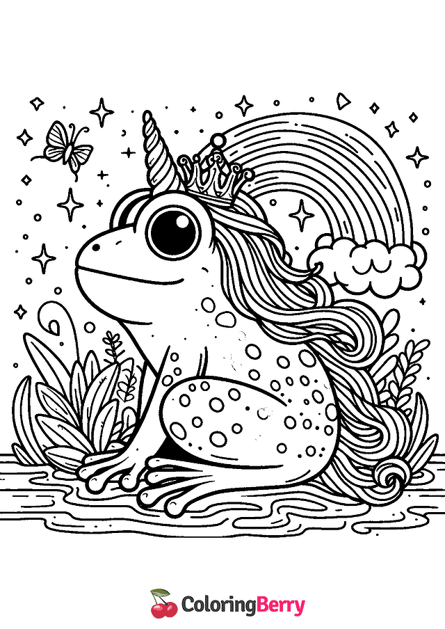 Frog Unicorn Coloring Page