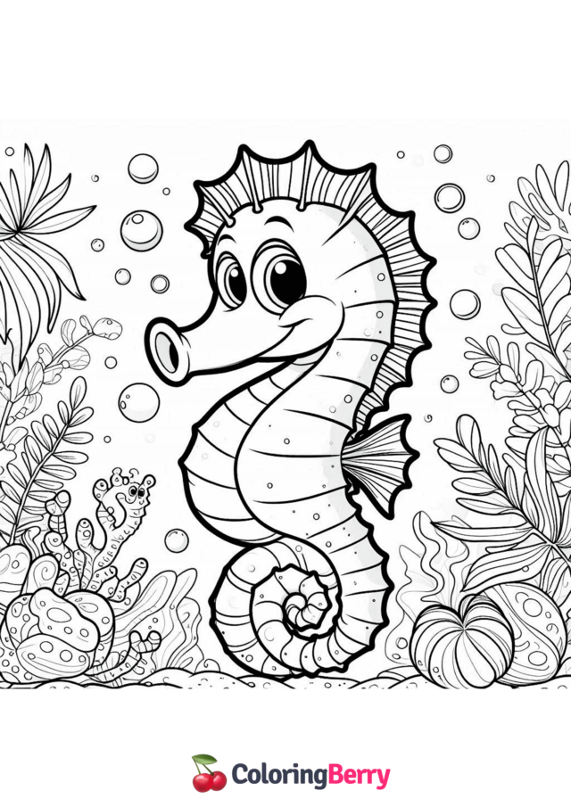 Funny Seahorse Coloring Page