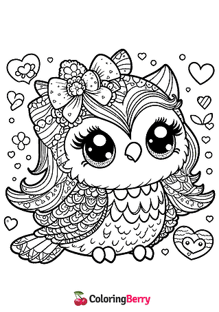 Girly Cute Owl Coloring Page