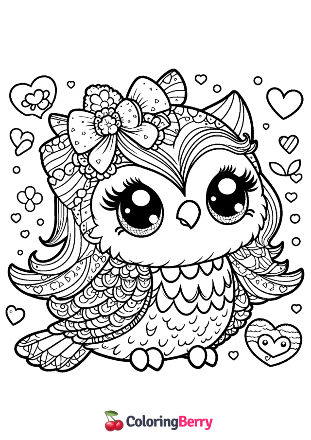 Girly Cute Owl Coloring Page