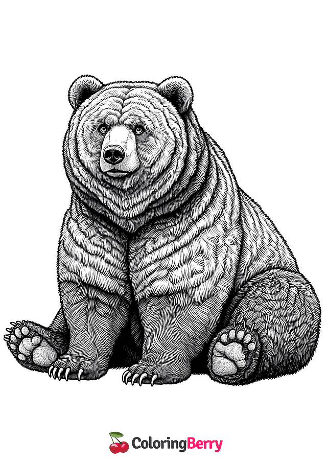 Grizzly Bear Sitting Coloring Page