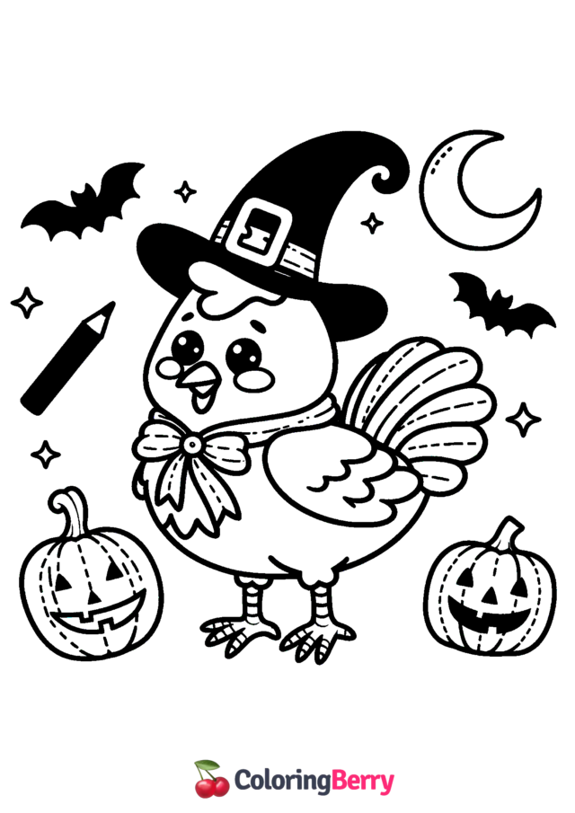 Halloween Chicken Coloring Page