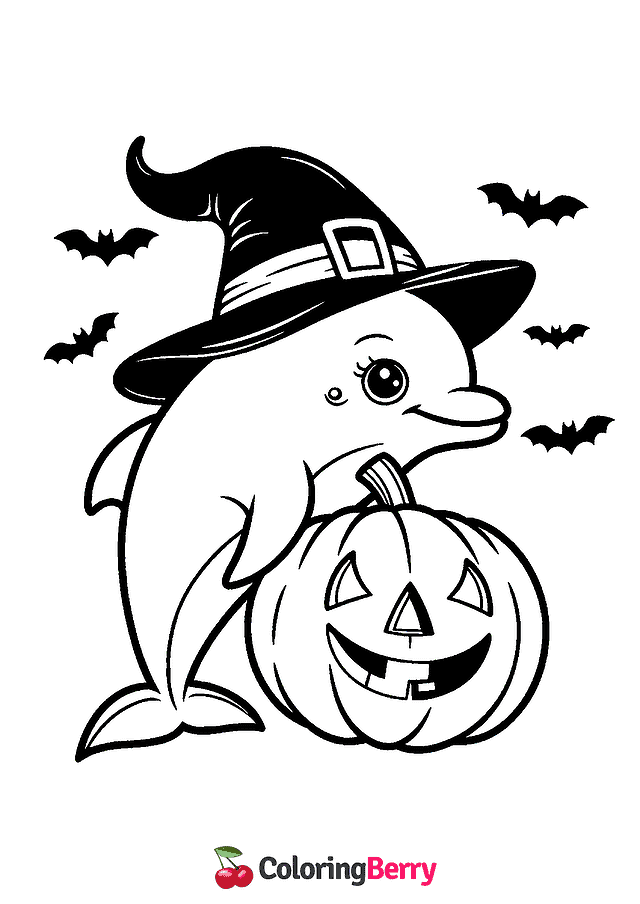 Halloween Dolphin Coloring Page