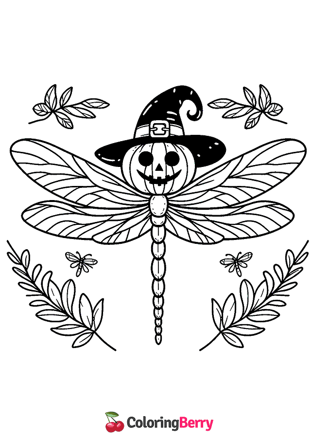 Halloween Dragonfly Coloring Page