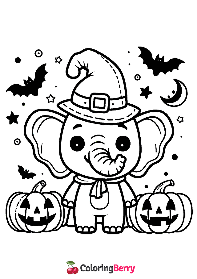 Halloween Elephant Coloring Page