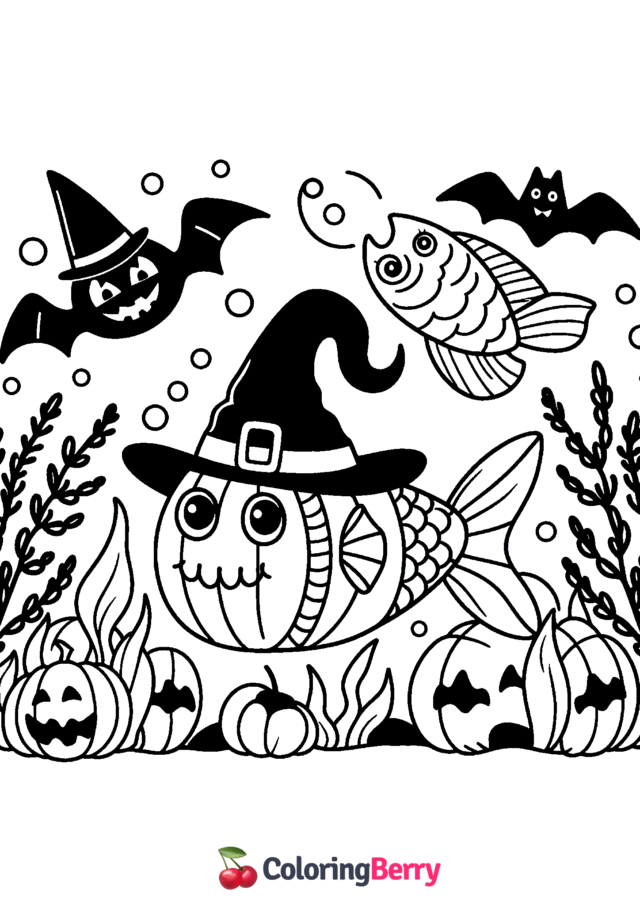 Halloween Fish Coloring Page