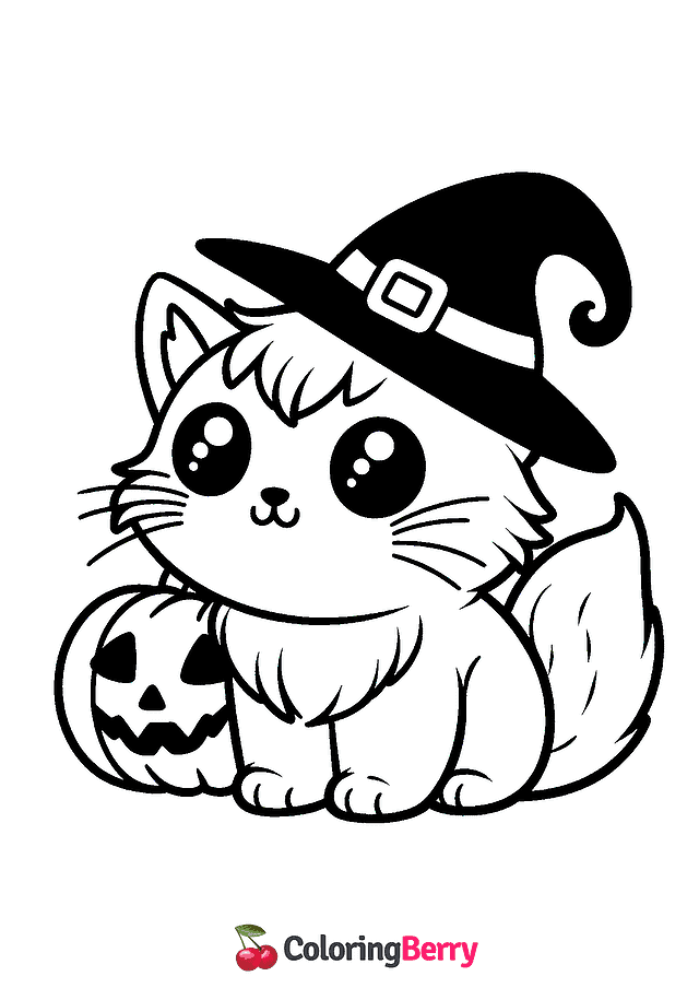 Halloween Kitty Coloring Page