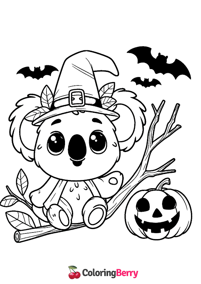 Halloween Koala Coloring Page