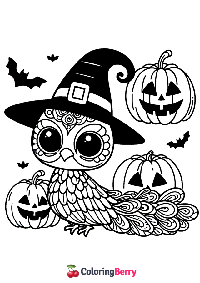 Halloween Peacock Coloring Page