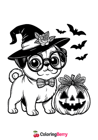 Halloween Pug Coloring Page