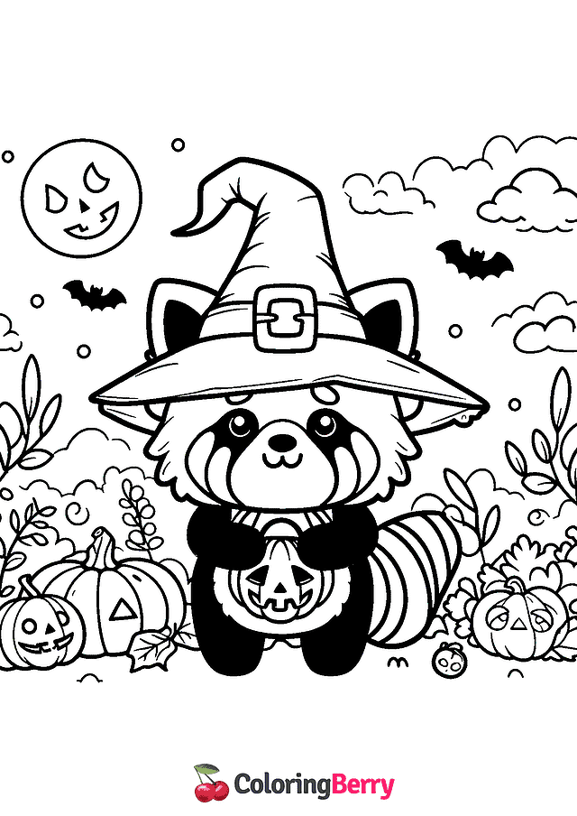 Halloween Red Panda Coloring Page