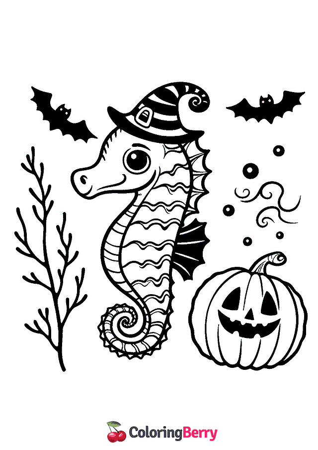 Halloween Seahorse Coloring Page