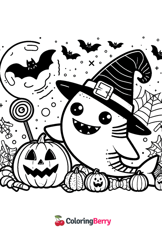 Halloween Shark Coloring Page