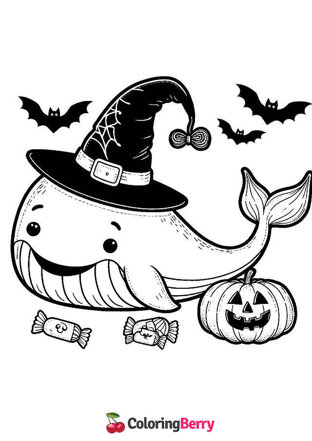 Halloween Whale Coloring Page