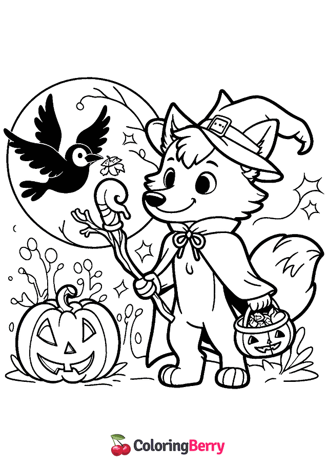 Halloween Wolf Coloring Page