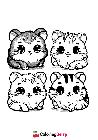 Hamster Kitties Coloring Page