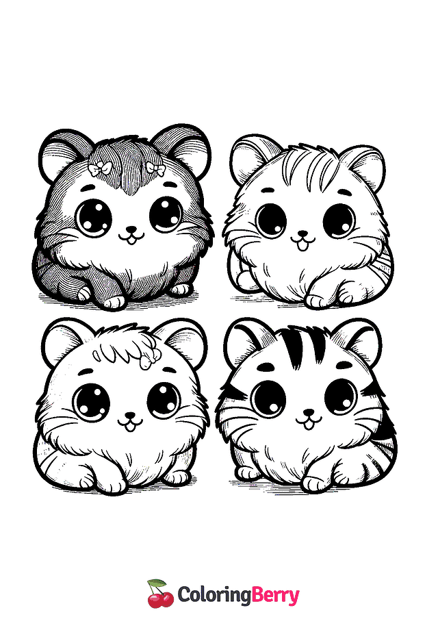 Hamster Kitties Coloring Page